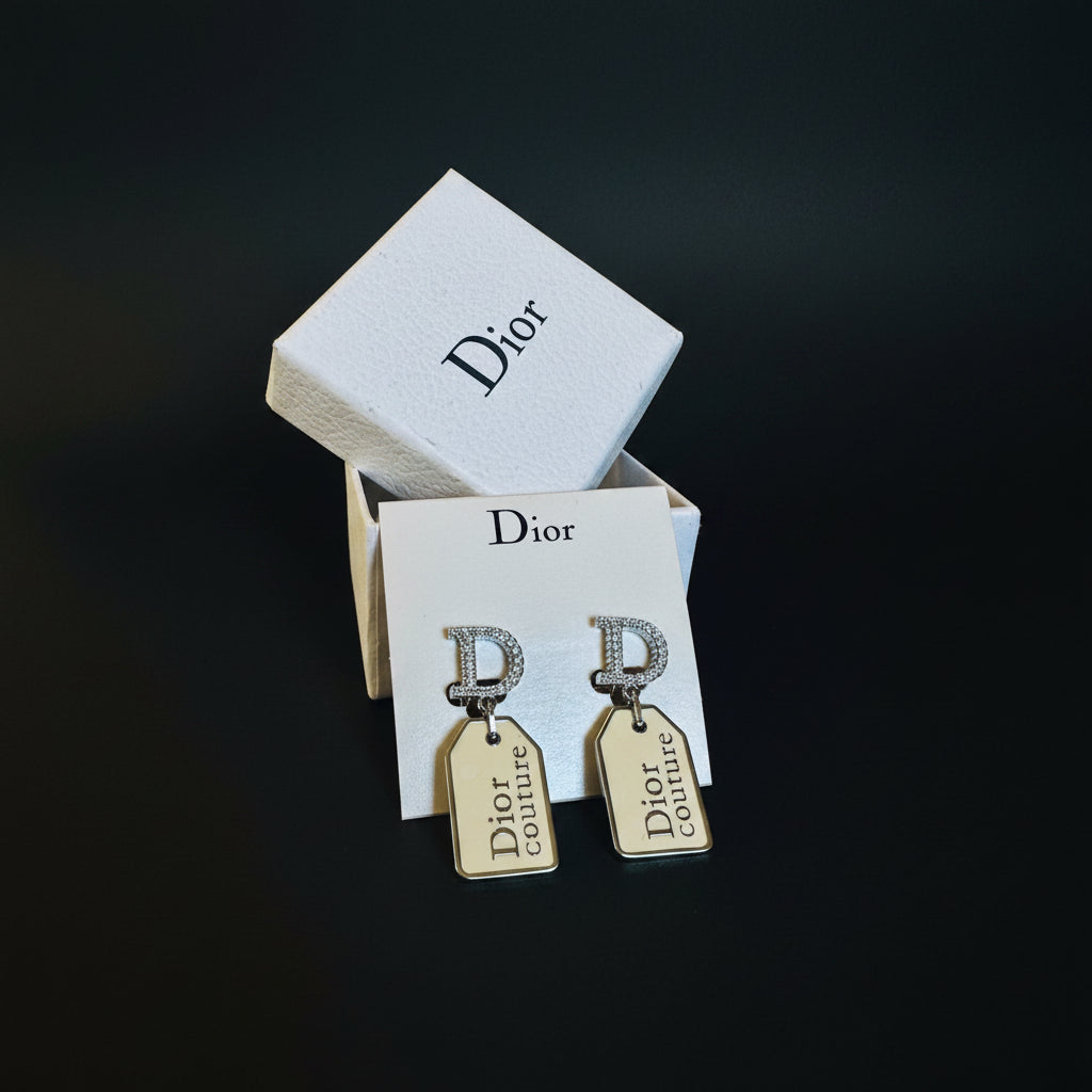 Christian Dior Couture Silver & Ivory Tag Clip-On Earrings — With Box