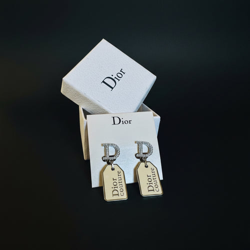Christian Dior Couture Silver & Ivory Tag Clip-On Earrings — With Box
