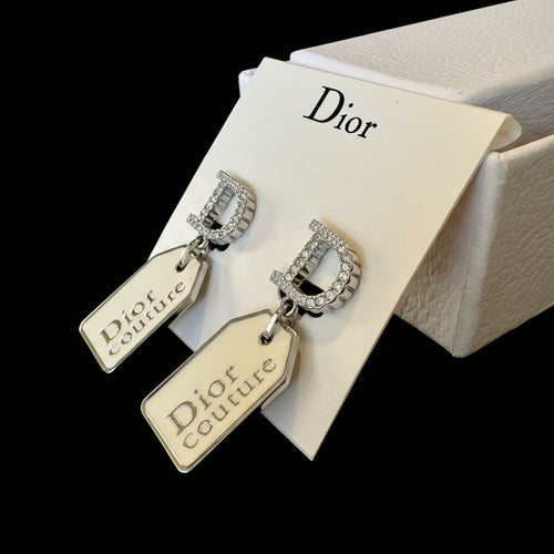 Christian Dior Couture Silver & Ivory Tag Clip-On Earrings — With Box