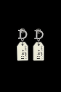 Christian Dior Couture Silver & Ivory Tag Clip-On Earrings — With Box
