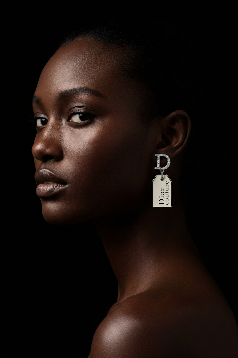Christian Dior Couture Silver & Ivory Tag Clip-On Earrings — With Box
