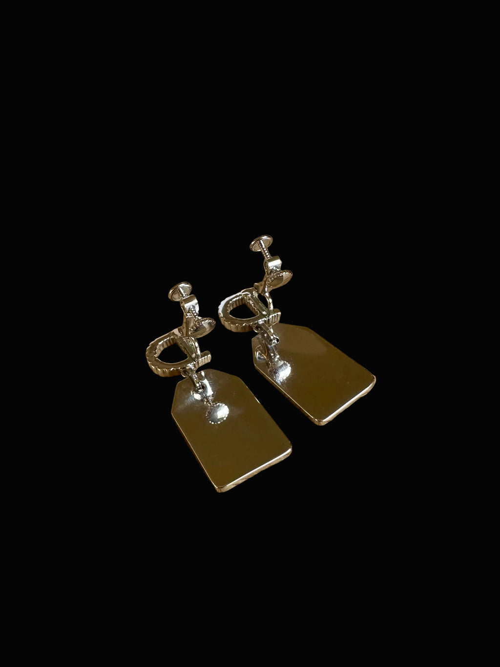Christian Dior Couture Silver & Ivory Tag Clip-On Earrings — With Box