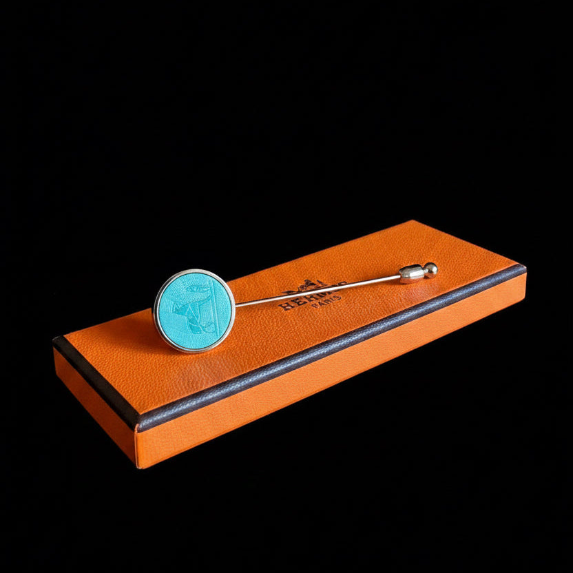 Hermès Turquoise Enamel Equestrian Stick Pin
