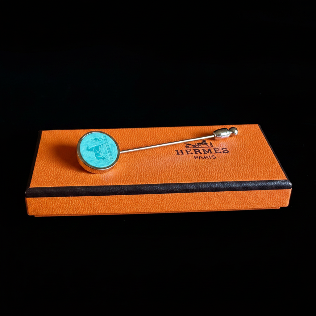Hermès Turquoise Enamel Equestrian Stick Pin