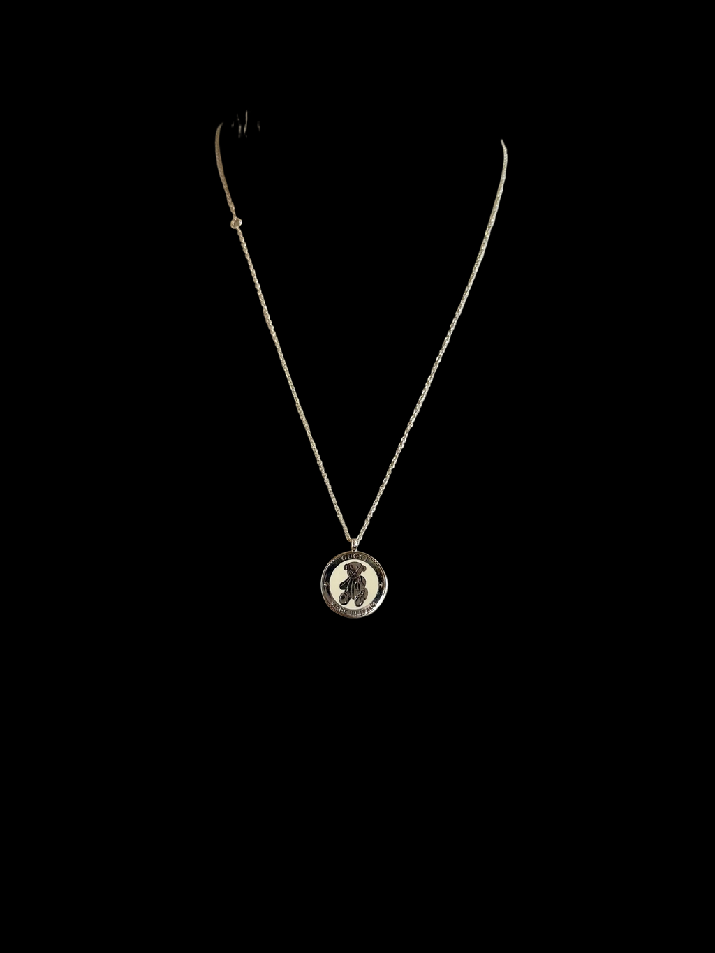 Gucci Round Teddy Bear Pendant Necklace .925 Silver & Ivory