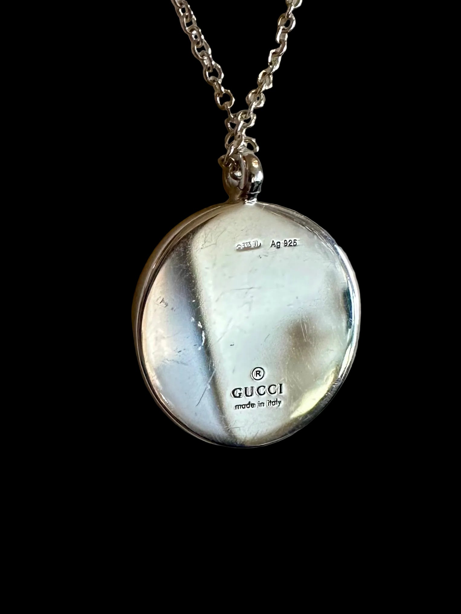 Gucci Round Teddy Bear Pendant Necklace .925 Silver & Ivory