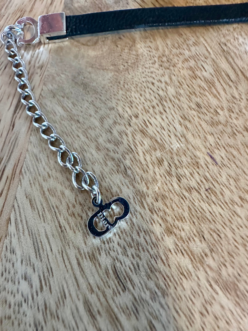 Christian Dior by John Galliano Black Leather Silver Logo Bracelet Vintage
