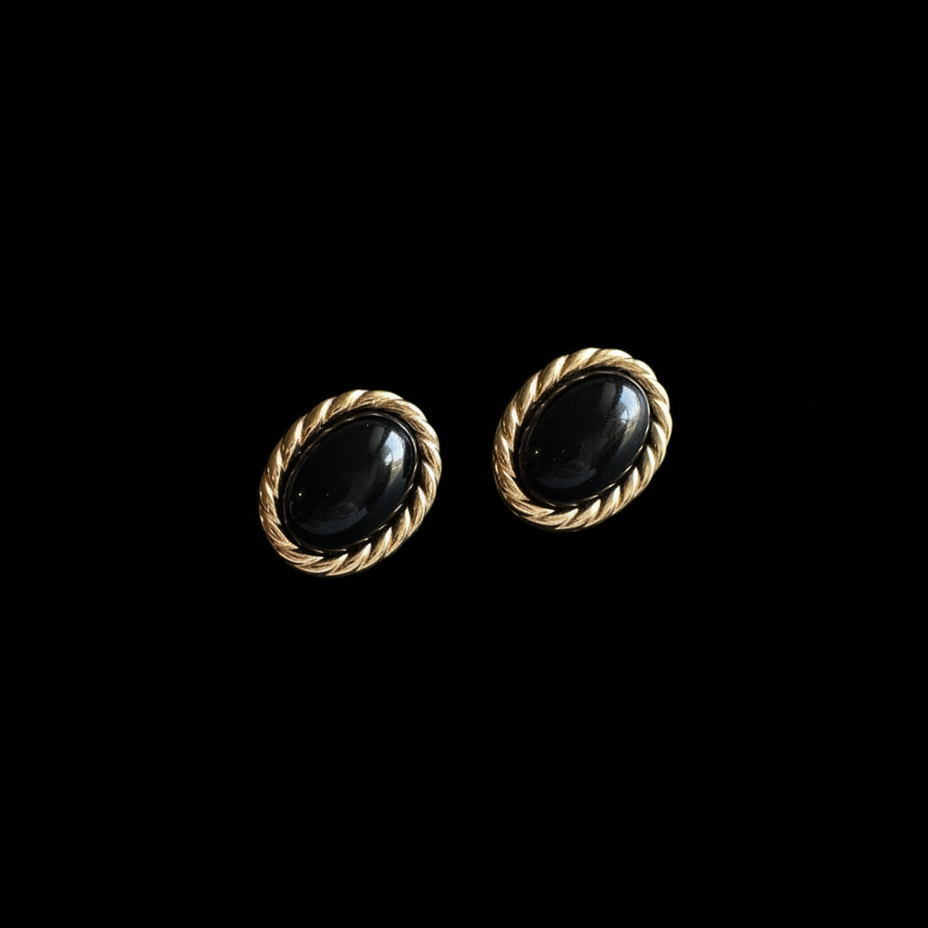 Christian Dior Black Cabochon & Gold Rope Clip-On Earrings