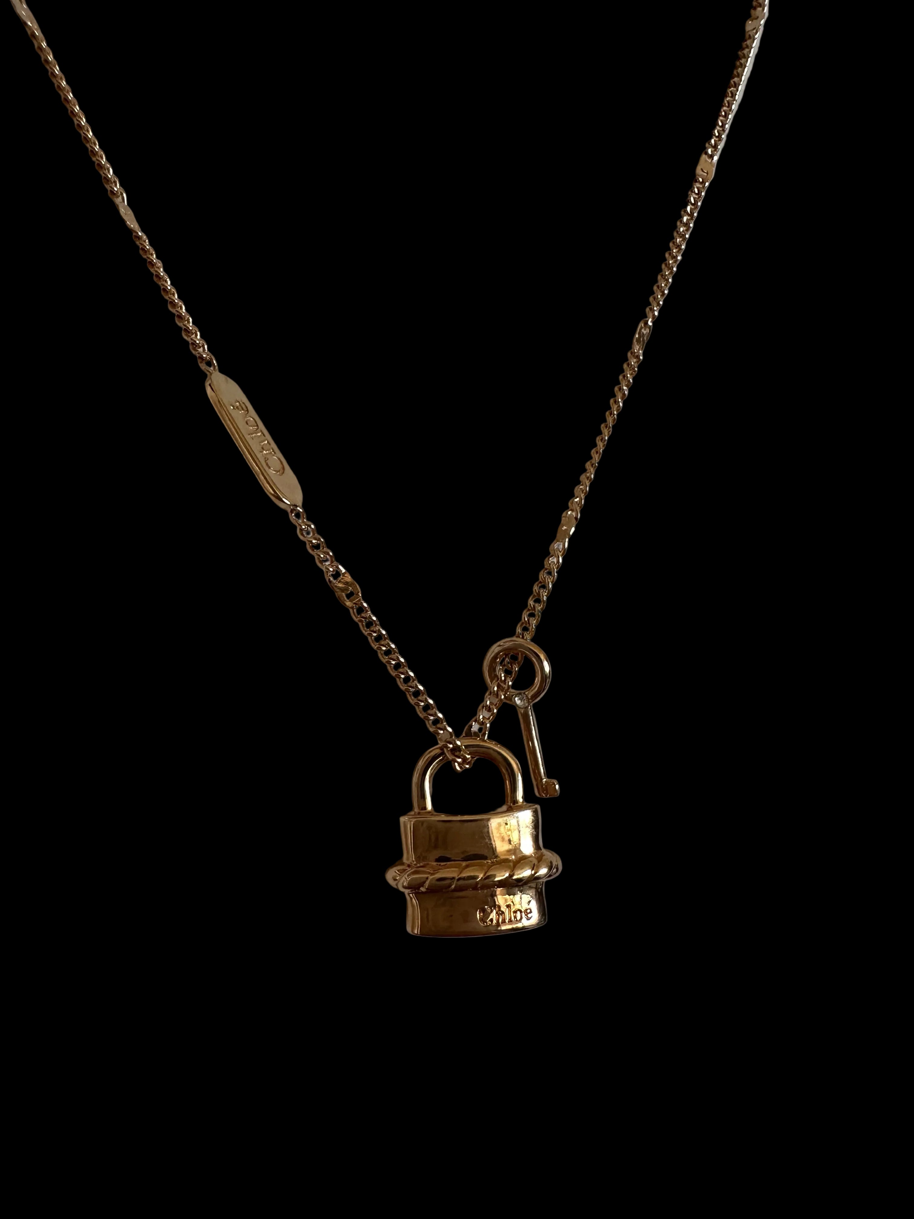 Chloé Gold-Tone Padlock &amp; Key Charm Pendant Necklace