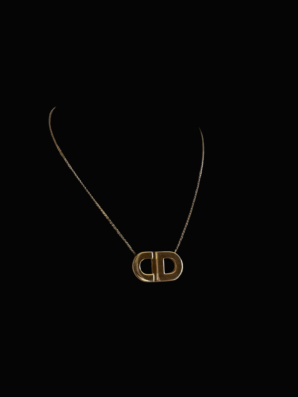 Christian Dior Signed CD Logo Gold-Tone Pendant Cable Chain Necklace
