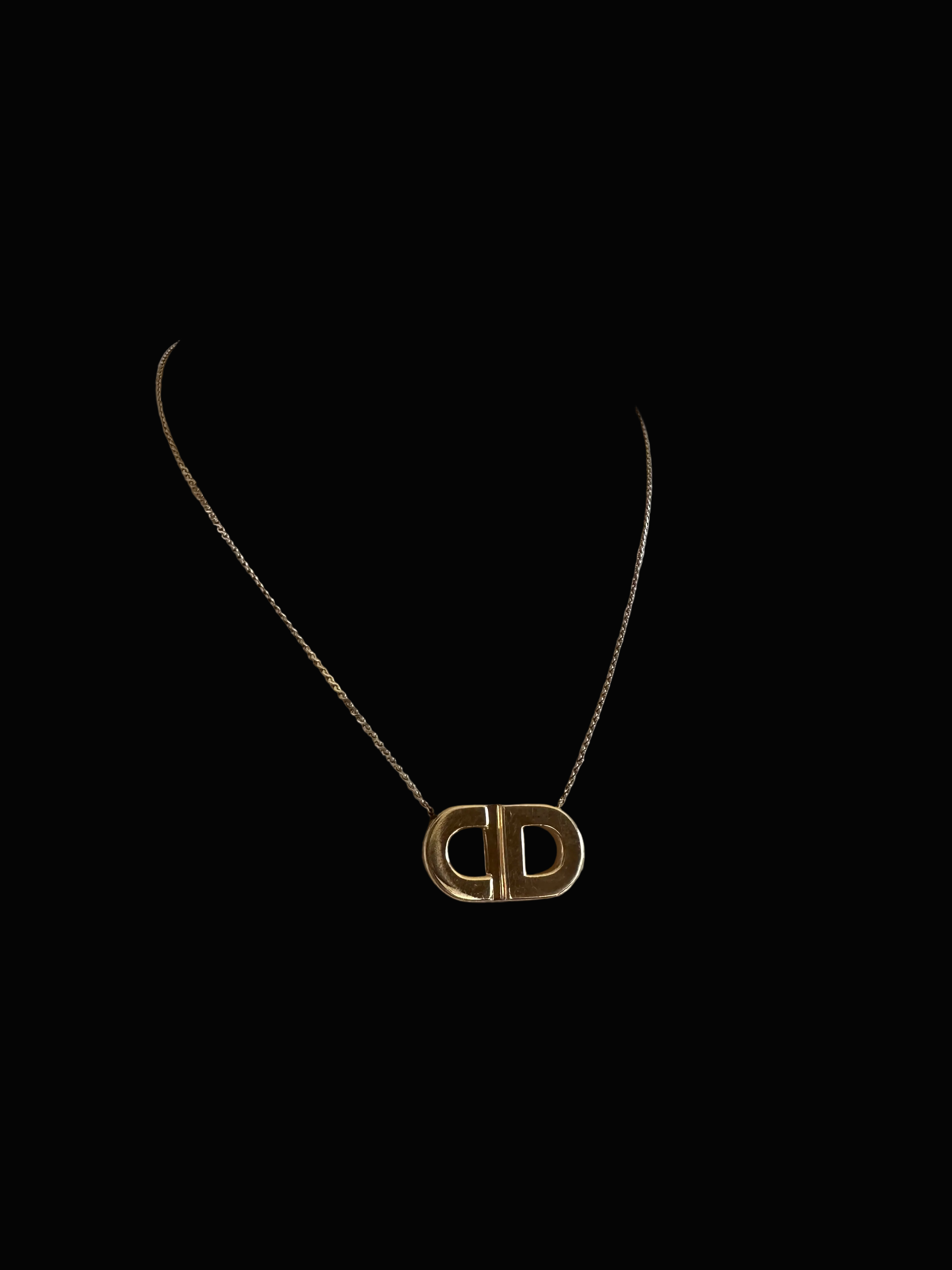 Christian Dior Signed CD Logo Gold-Tone Pendant Cable Chain Necklace