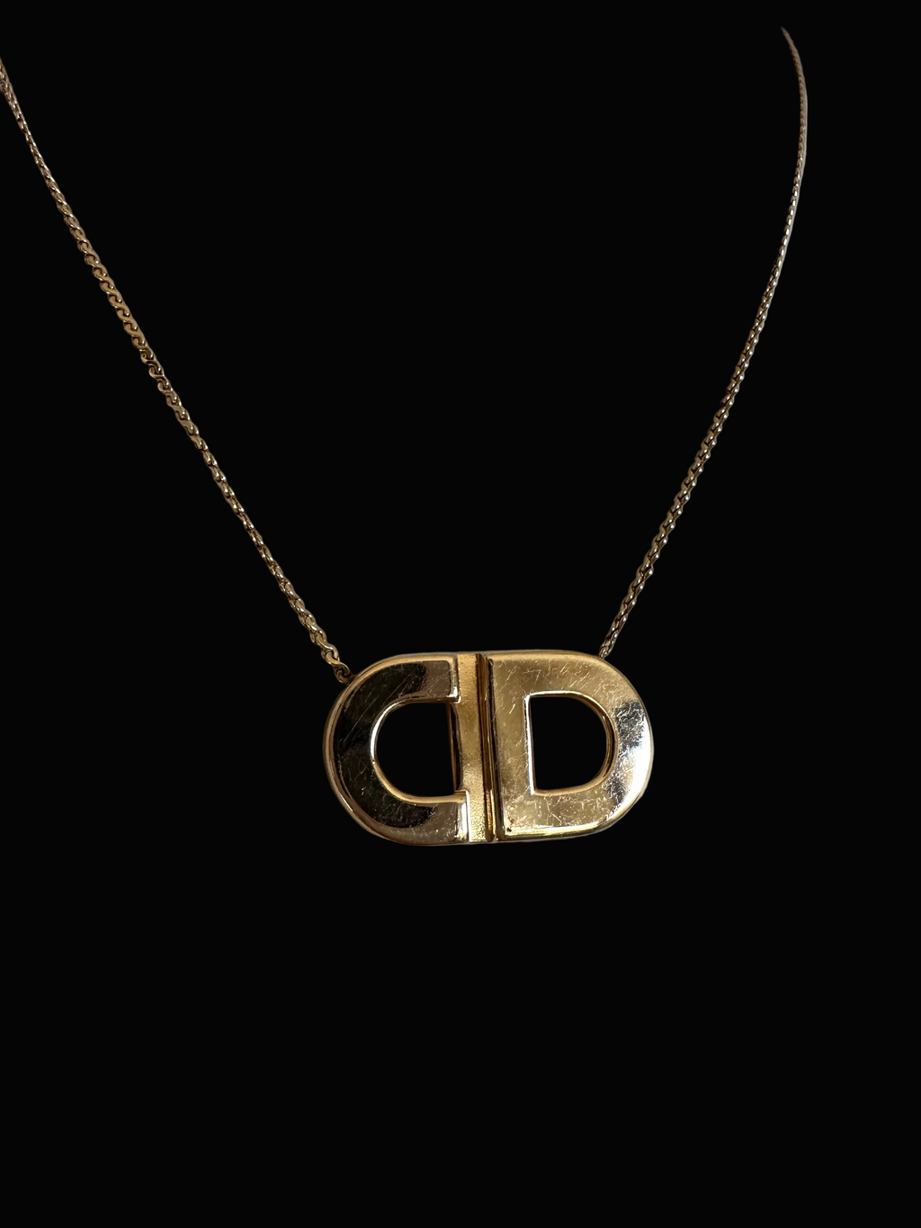 Christian Dior Signed CD Logo Gold-Tone Pendant Cable Chain Necklace