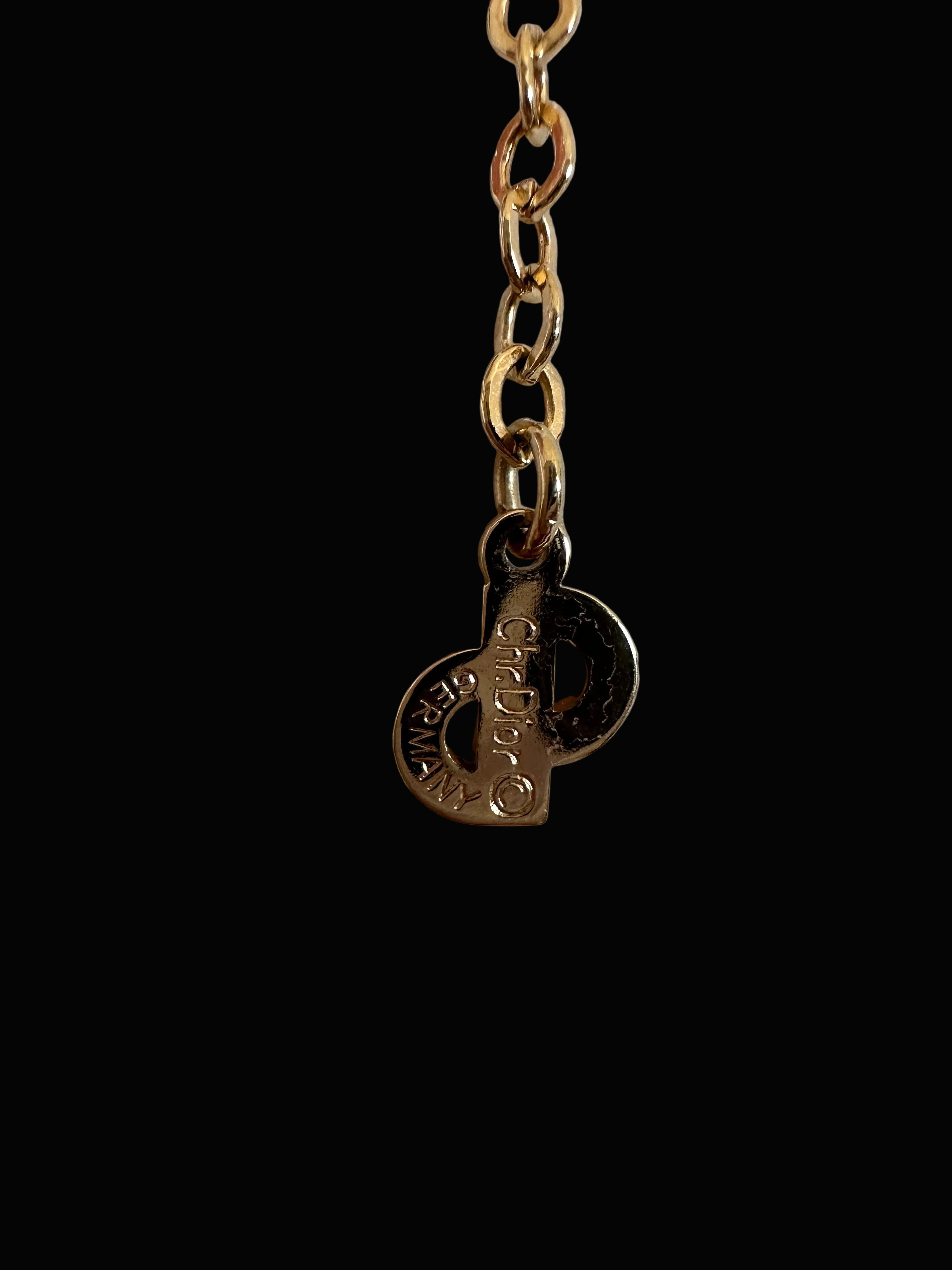 Christian Dior Signed CD Logo Gold-Tone Pendant Cable Chain Necklace