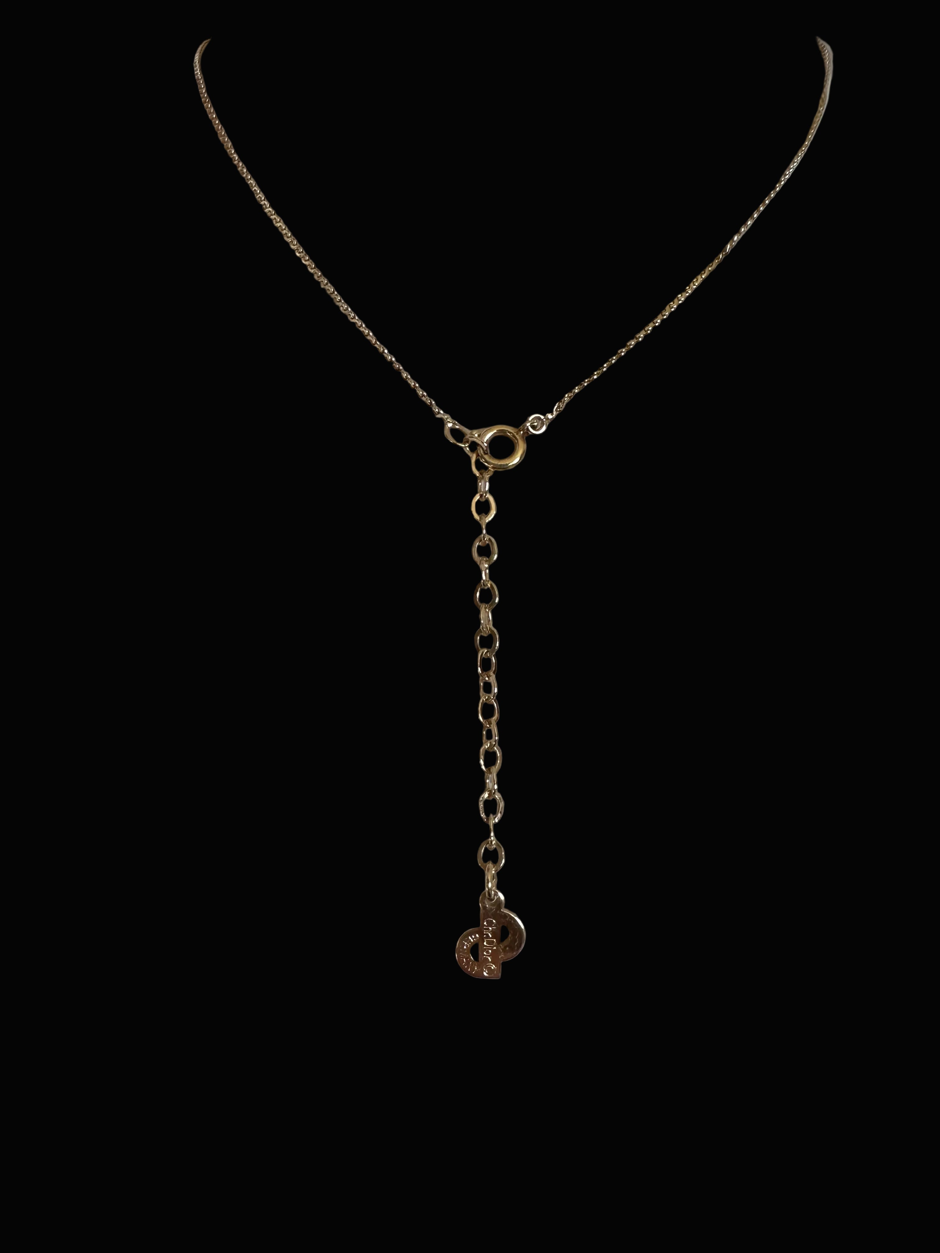 Christian Dior Signed CD Logo Gold-Tone Pendant Cable Chain Necklace