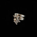 Céline 925 Sterling Silver Double-Band Pearl & Logo Charm Ring | Size 52