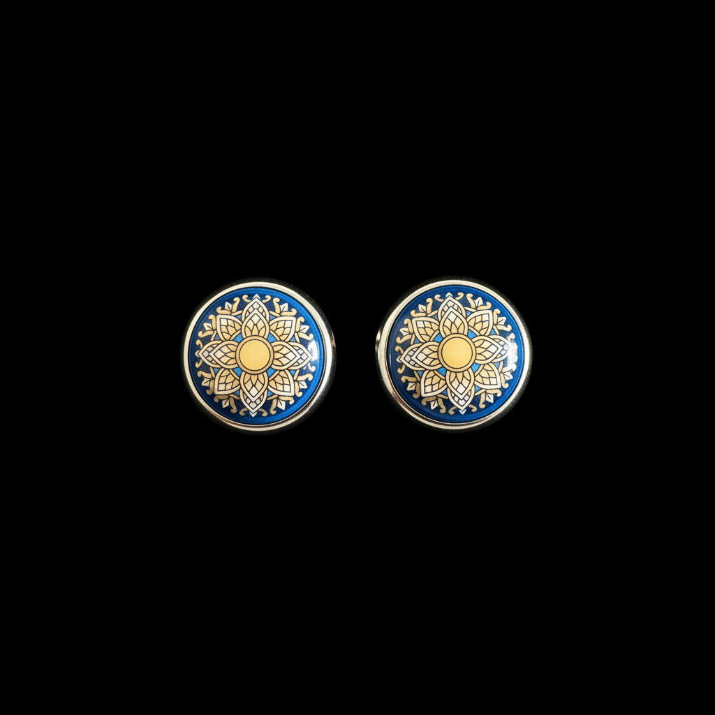 Hermès Vintage Cloisonné Enamel Clip-On Earrings, Signed, with Original Box