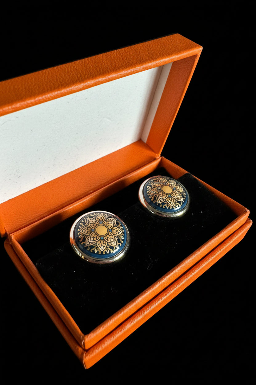 Hermès Vintage Cloisonné Enamel Clip-On Earrings, Signed, with Original Box