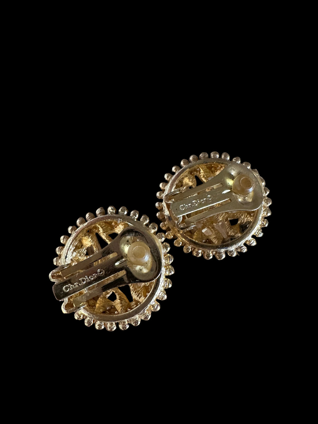 Christian Dior Vintage Gold Tone Filigree Floral Clip-On Earrings