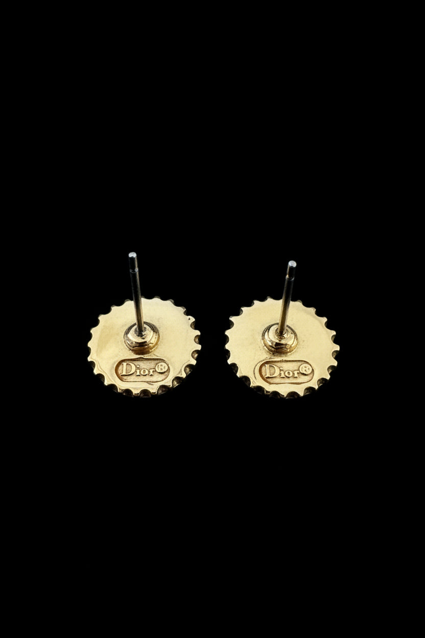Christian Dior Vintage Crushed Bottle Cap Enamel Stud Earrings, Signed