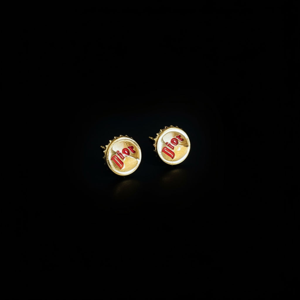 Christian Dior Vintage Crushed Bottle Cap Enamel Stud Earrings, Signed