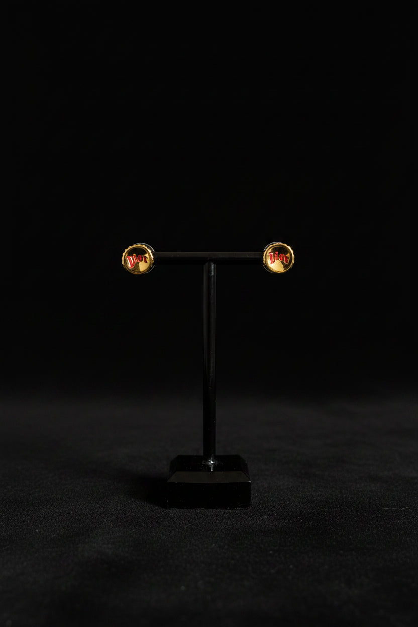 Christian Dior Vintage Crushed Bottle Cap Enamel Stud Earrings, Signed