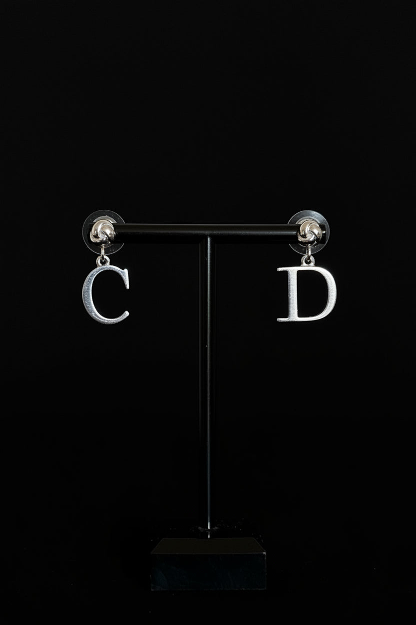 Christian Dior CD Logo Silver Earrings