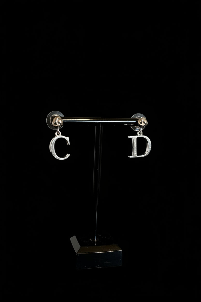 Christian Dior CD Logo Silver Earrings