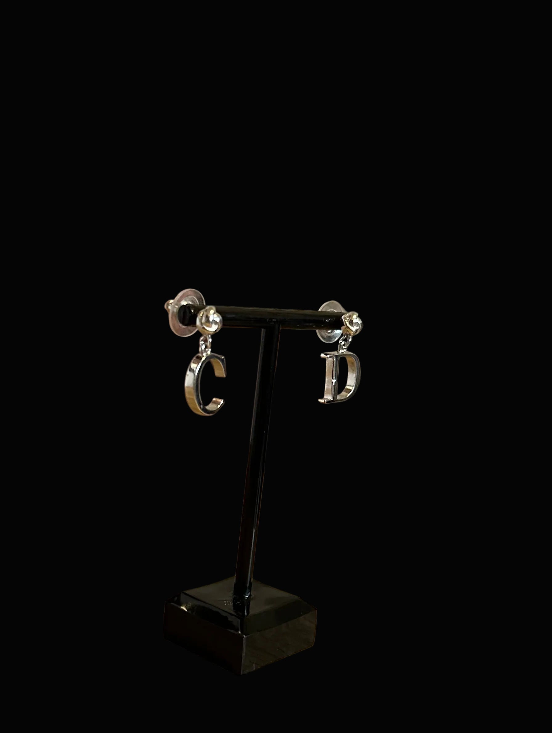 Christian Dior CD Logo Silver Earrings