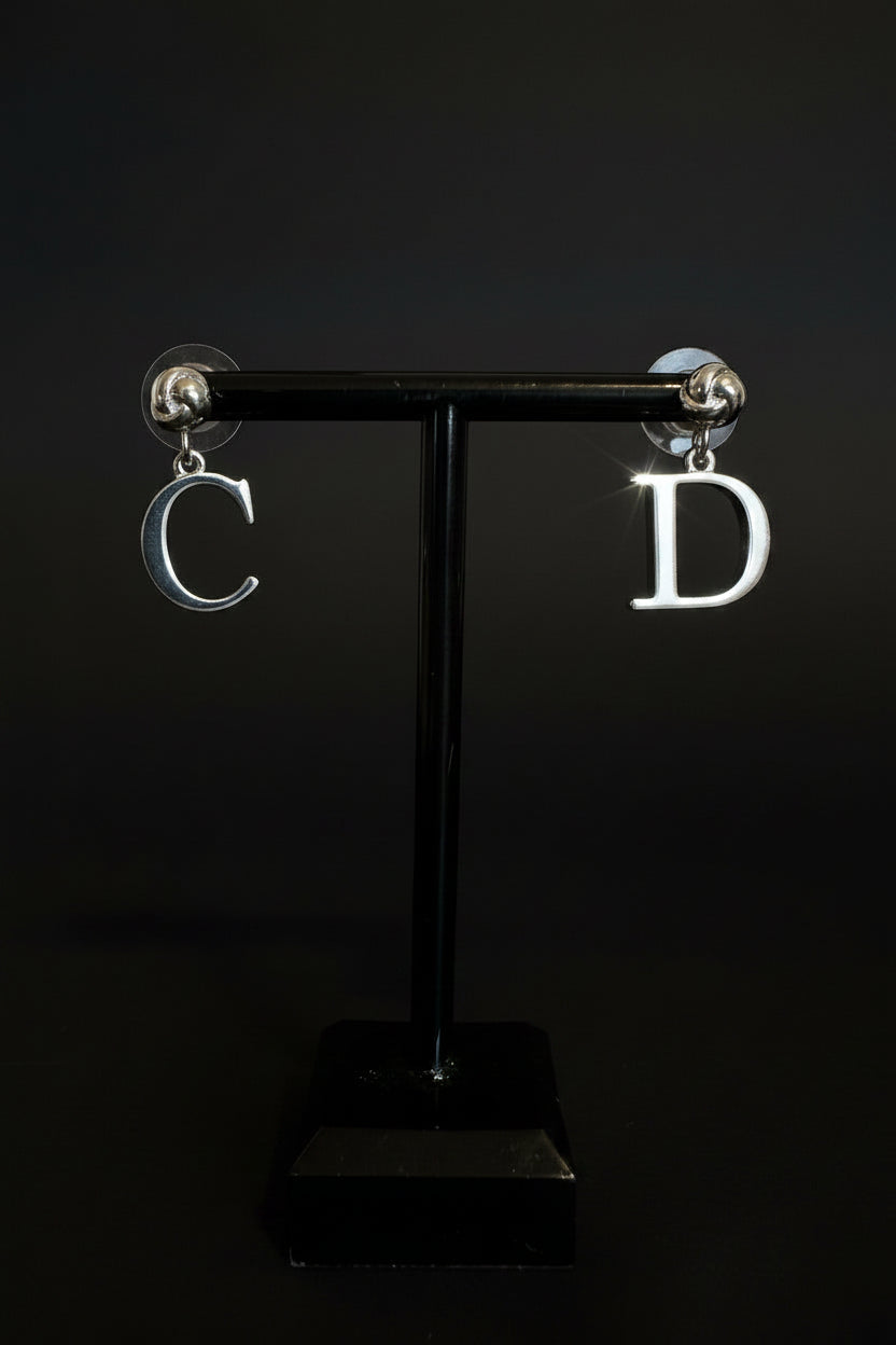Christian Dior CD Logo Silver Earrings