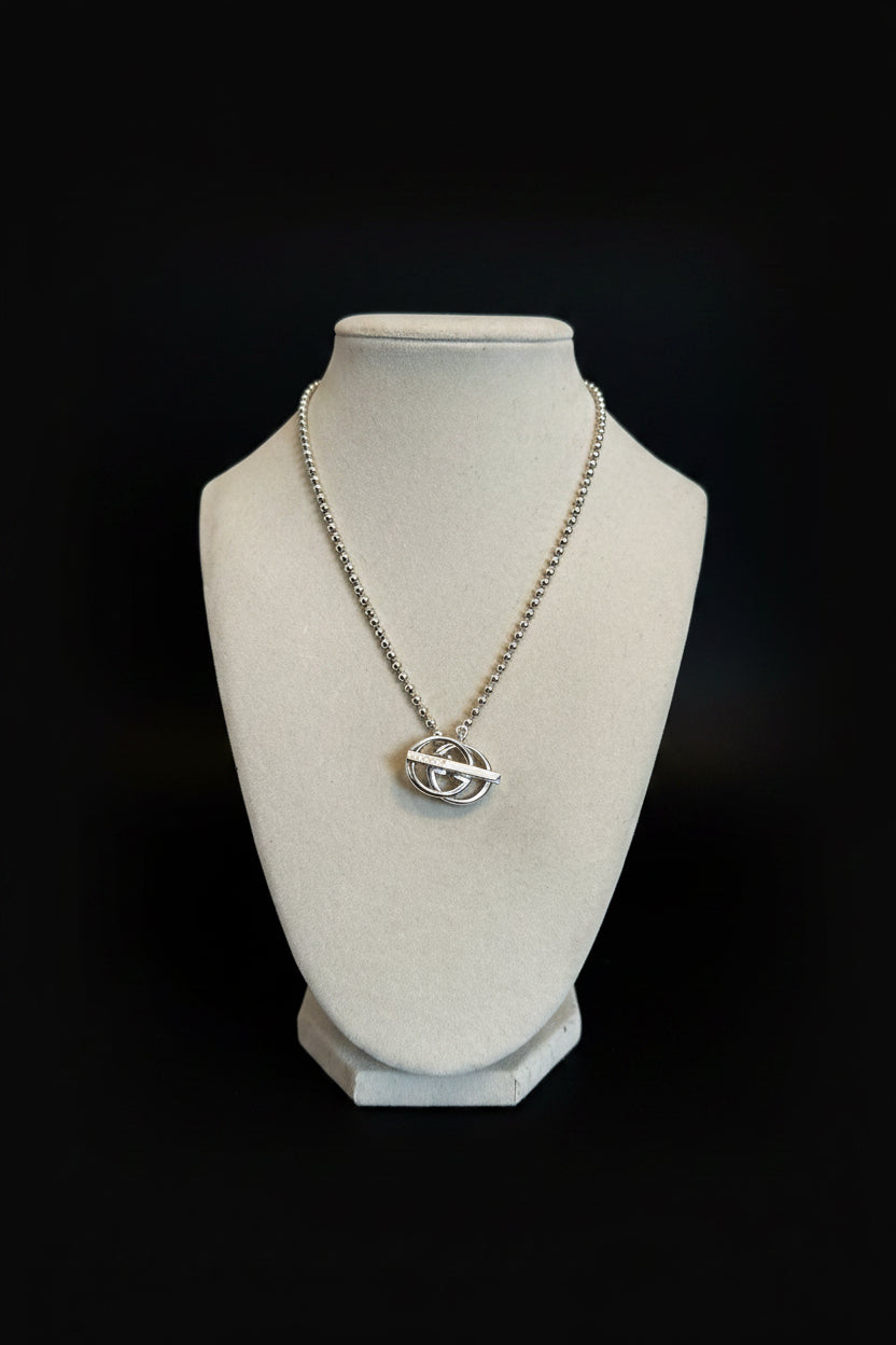 Gucci Sterling Silver Interlocking GG Pendant Ball Chain Toggle Necklace, Signed, with Box & Dust Bag