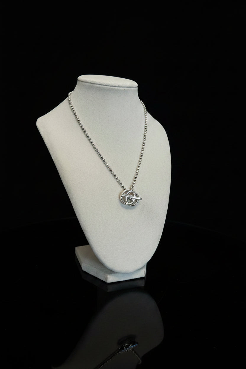 Gucci Sterling Silver Interlocking GG Pendant Ball Chain Toggle Necklace, Signed, with Box & Dust Bag