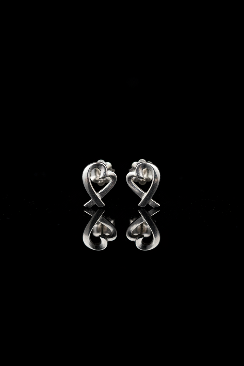 Tiffany & Co. Paloma Picasso Loving Heart 925 Sterling Silver Stud Earrings