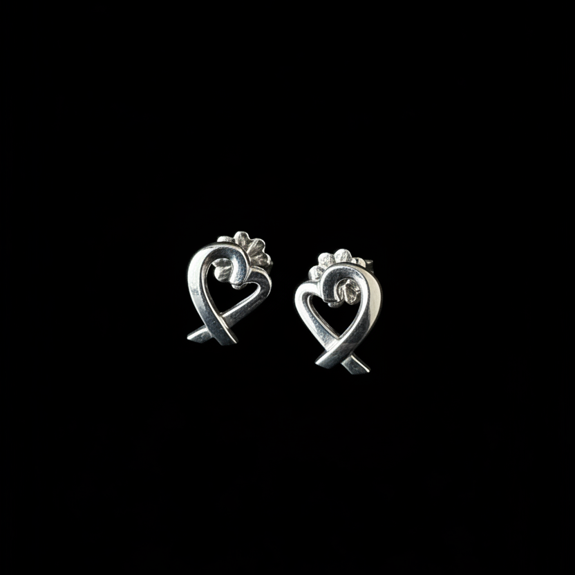 Tiffany & Co. Paloma Picasso Loving Heart 925 Sterling Silver Stud Earrings