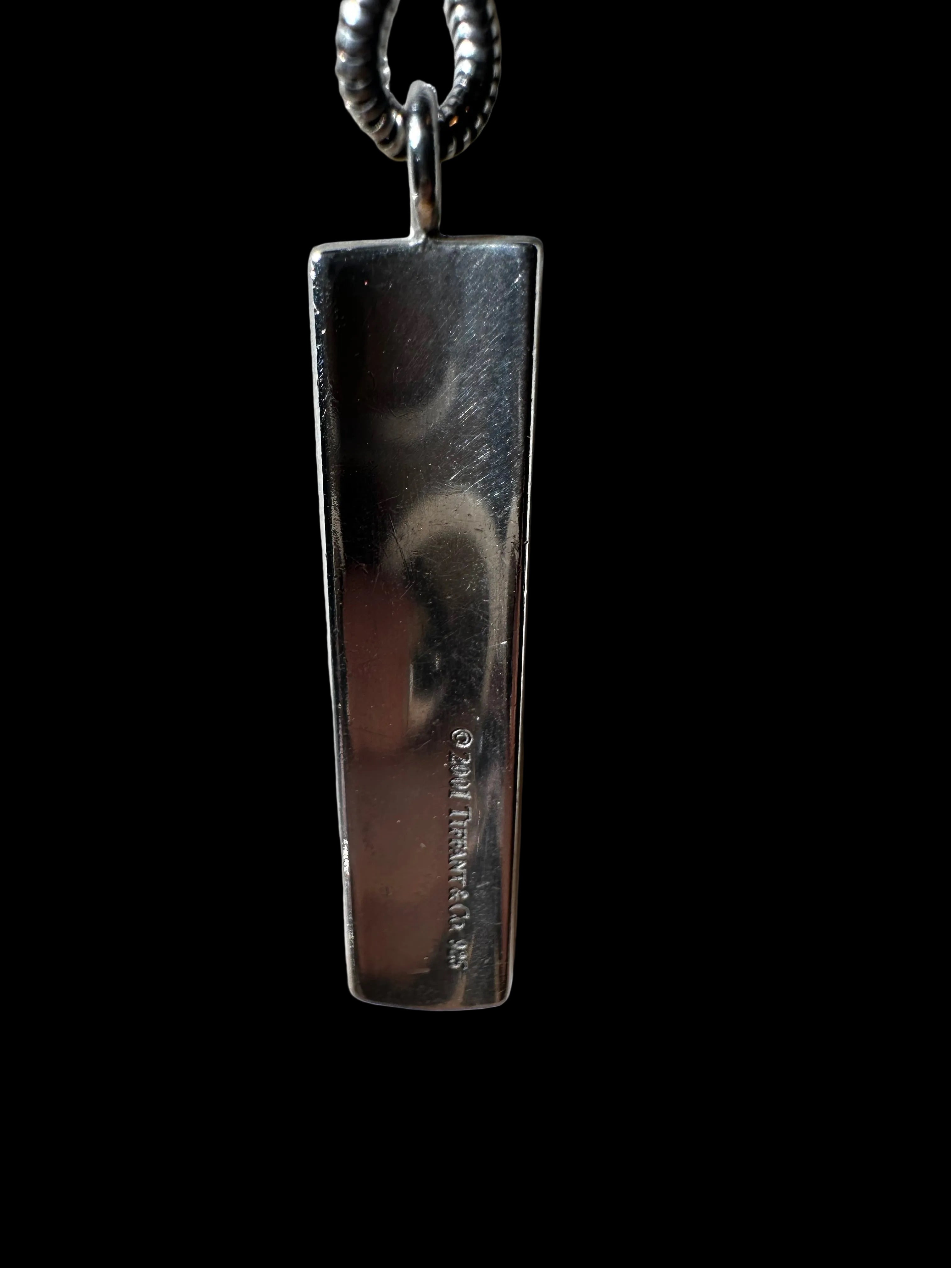 Tiffany & Co. 1837 925 Sterling Silver Rectangle Bar Pendant Snake Chain