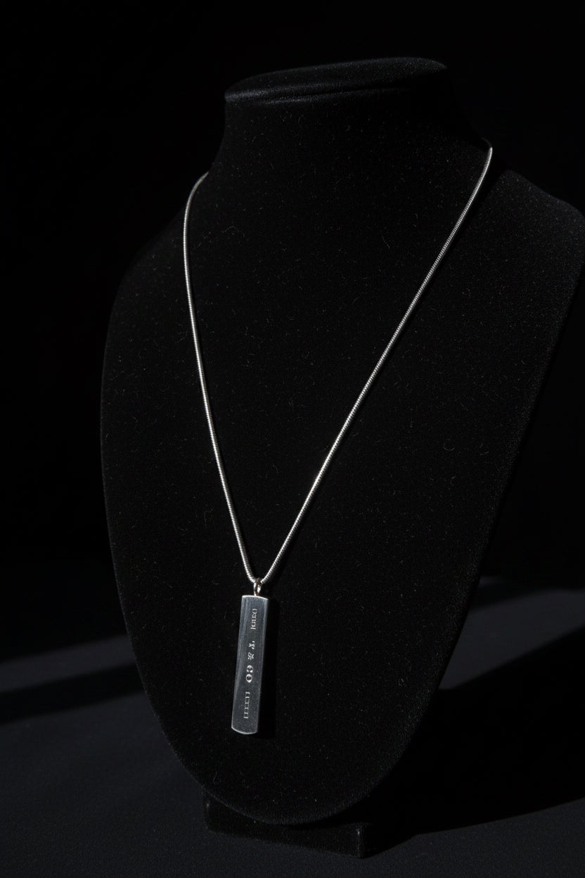 Tiffany & Co. 1837 925 Sterling Silver Rectangle Bar Pendant Snake Chain