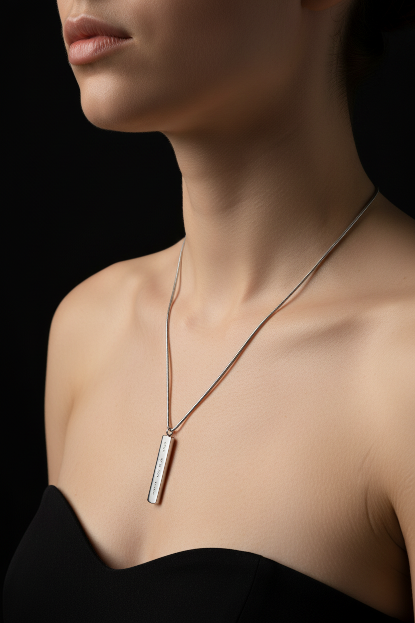 Tiffany & Co. 1837 925 Sterling Silver Rectangle Bar Pendant Snake Chain