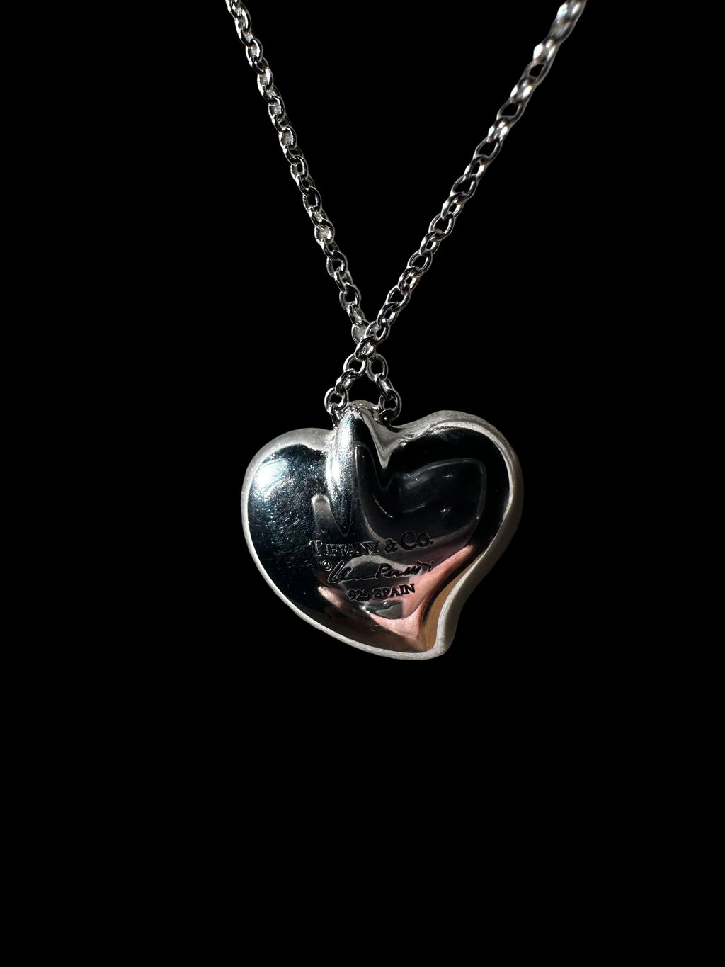 Tiffany & Co. Elsa Peretti 925 Silver Full Heart Pendant Necklace Signed