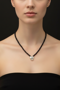 Tiffany & Co. Vintage 1995 Door Knocker Onyx Bead Necklace in .925 Sterling Silver — 15"