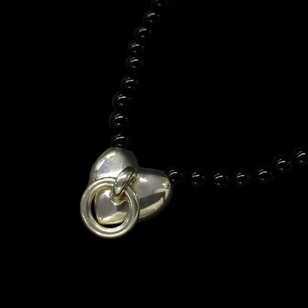 Tiffany & Co. Vintage 1995 Door Knocker Onyx Bead Necklace in .925 Sterling Silver — 15"