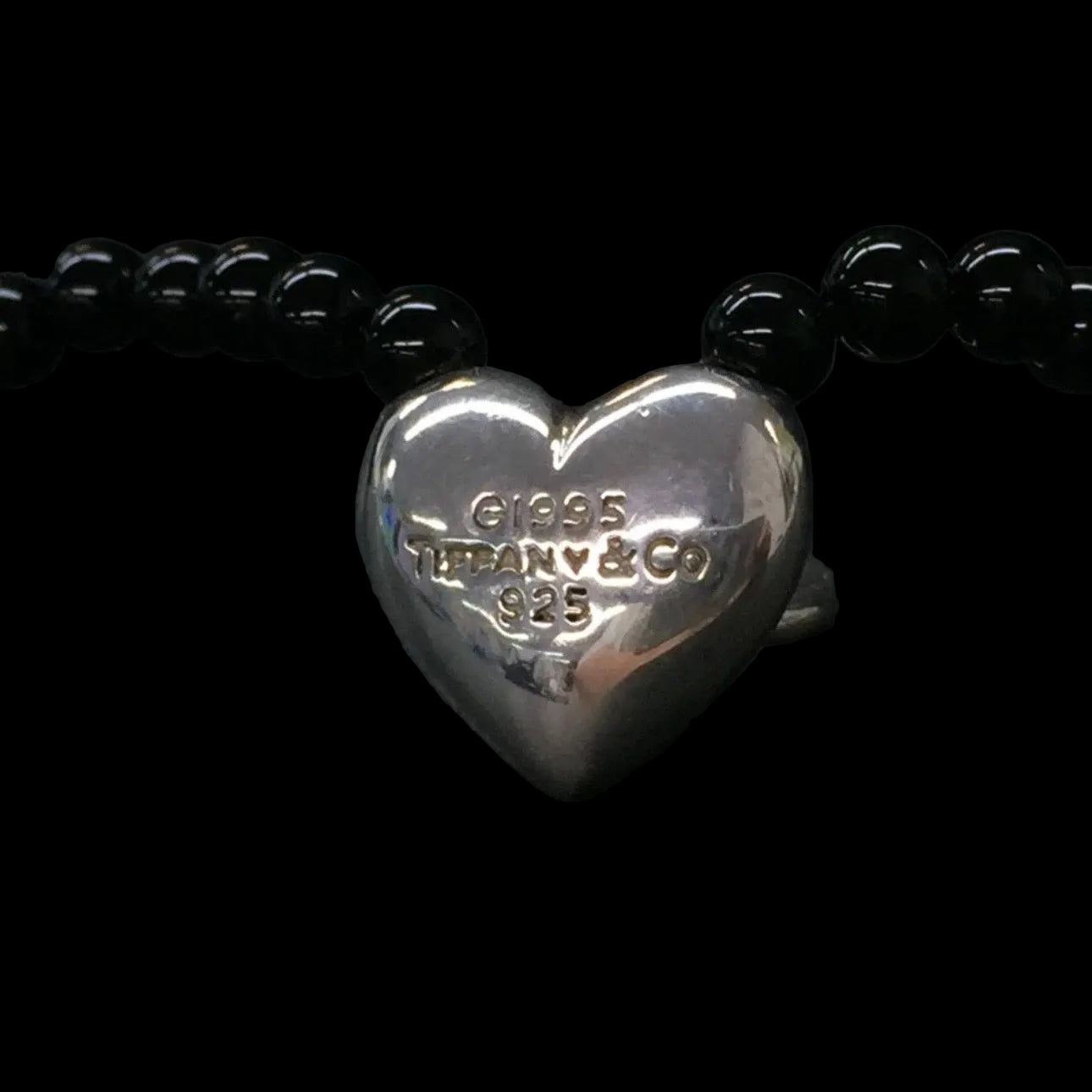 Tiffany & Co. Vintage 1995 Door Knocker Onyx Bead Necklace in .925 Sterling Silver — 15"