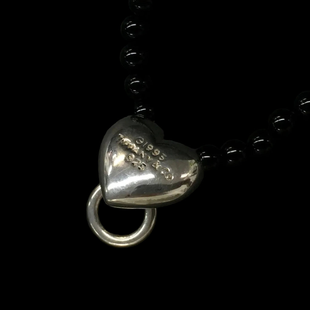 Tiffany & Co. Vintage 1995 Door Knocker Onyx Bead Necklace in .925 Sterling Silver — 15"