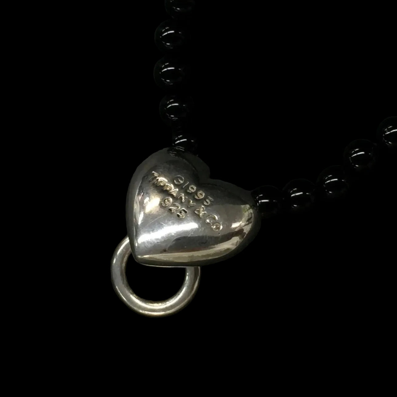 Tiffany & Co. Vintage 1995 Door Knocker Onyx Bead Necklace in .925 Sterling Silver — 15"