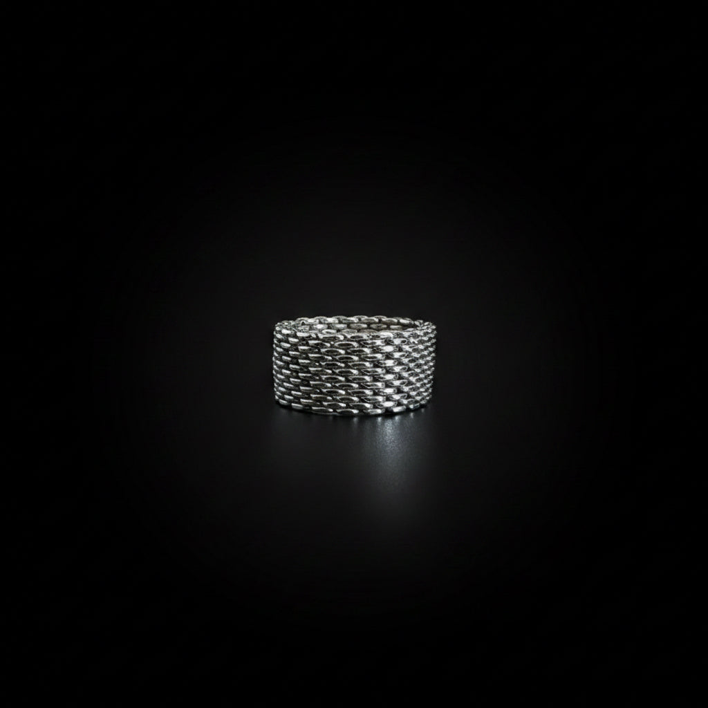 Tiffany & Co. Signed 925 Sterling Silver Somerset Mesh Ring, Silver