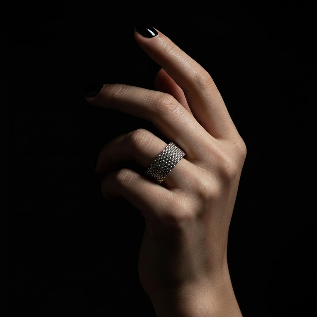 Tiffany & Co. Signed 925 Sterling Silver Somerset Mesh Ring, Silver
