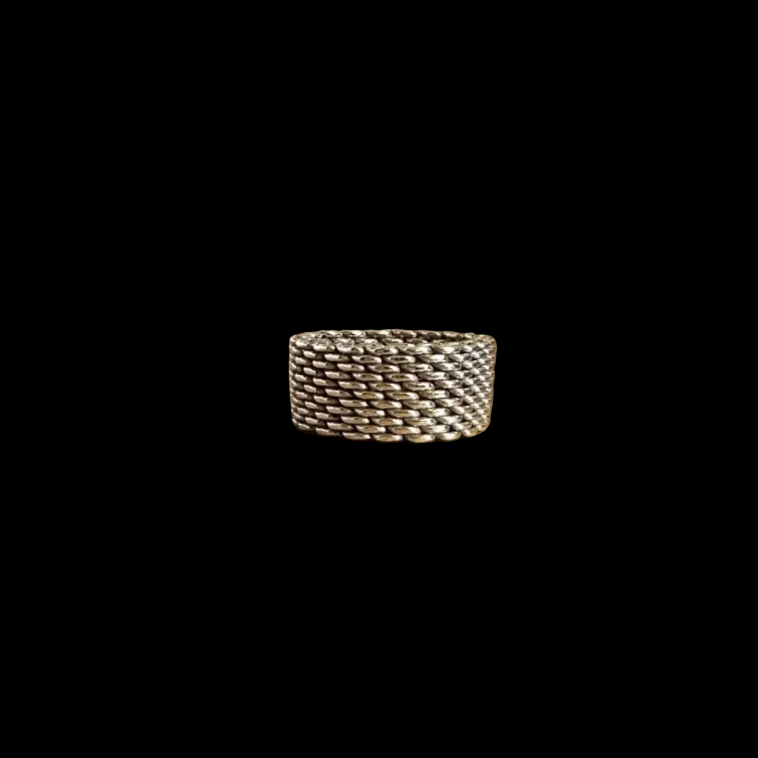 Tiffany & Co. Signed 925 Sterling Silver Somerset Mesh Ring, Silver