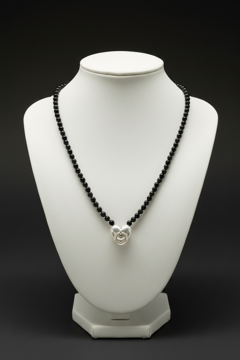 Black Onyx Necklace on White Bust