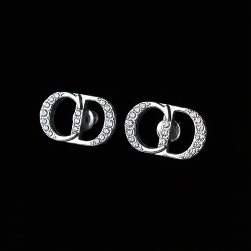 Dior CD Logo Stud Earrings - Black Background