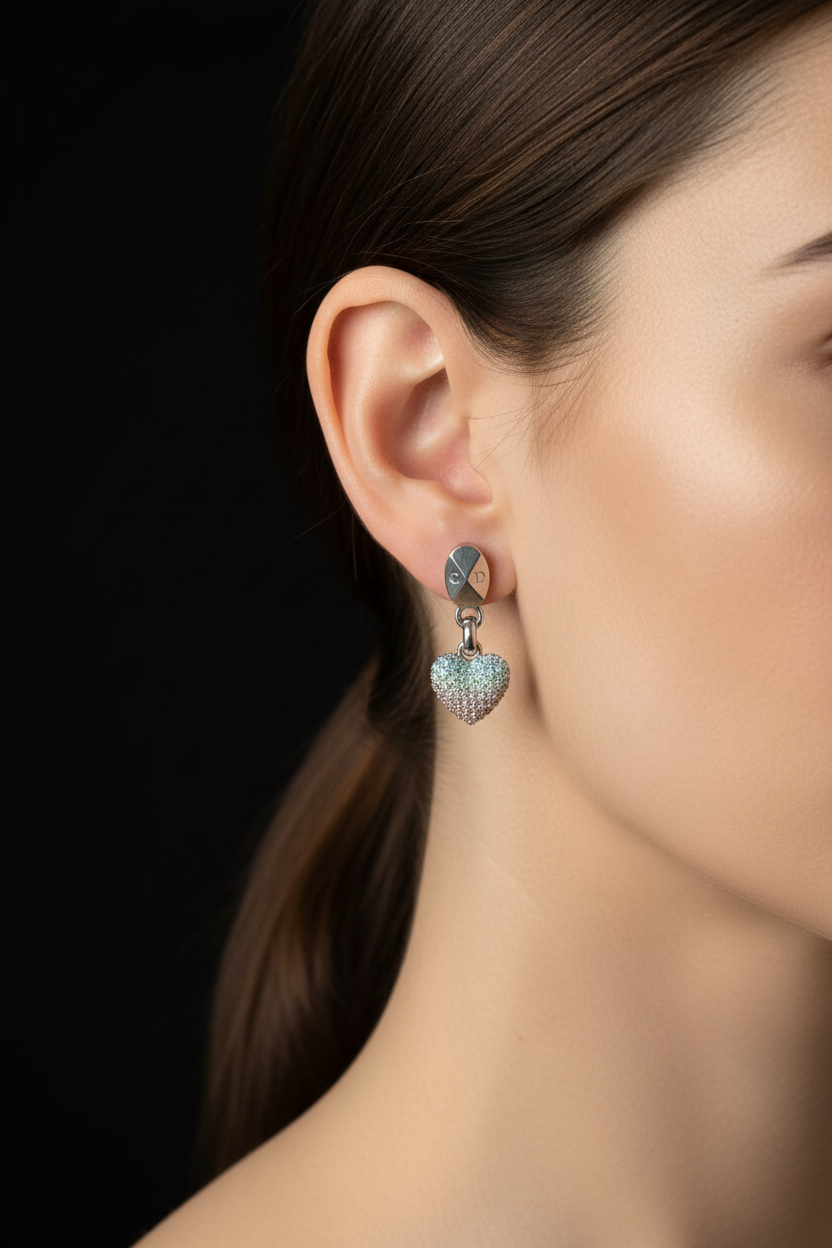 Dior Heart Earring Close-up on Ear