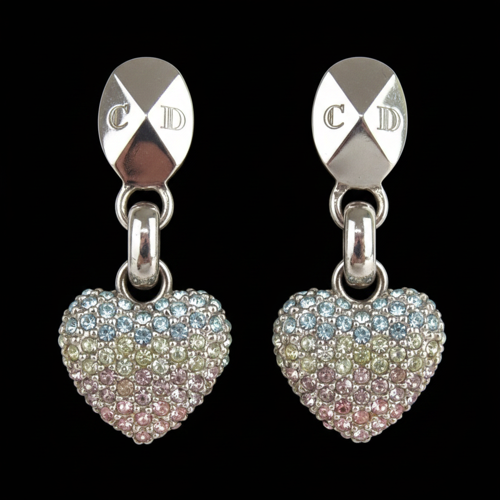 Dior Rainbow Heart Earrings - Black Background