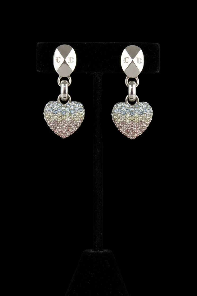 Dior Rainbow Heart Earrings on T-bar